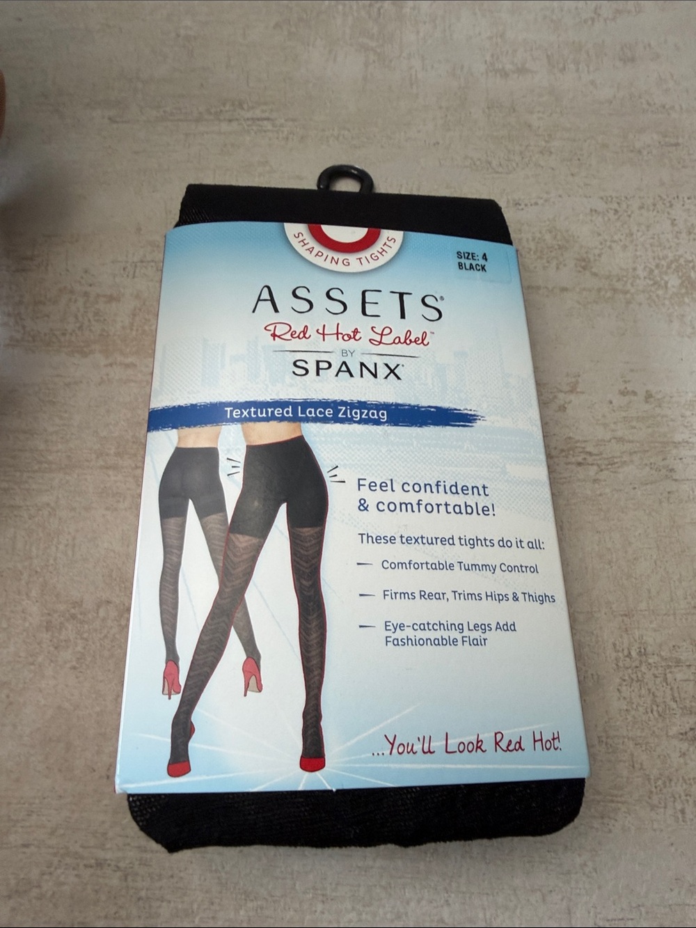 Assets by Spanx Black Textured Lace Zigzag Tights. Size 4 black